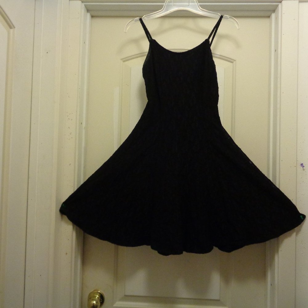 COQUETTE CLUBWEAR BODY EXTERIORS BLACK LACEY STRETCH FLARE DRESS SMALL
